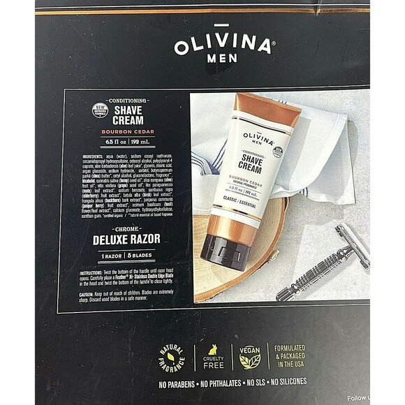 Olivina Men Deluxe Shaving Kit Classic Essential Boxed Set Shave Cream & Razor - Picture 2 of 6